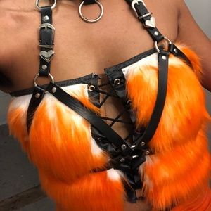Orange Lace up Faux Fur Reverse Corset